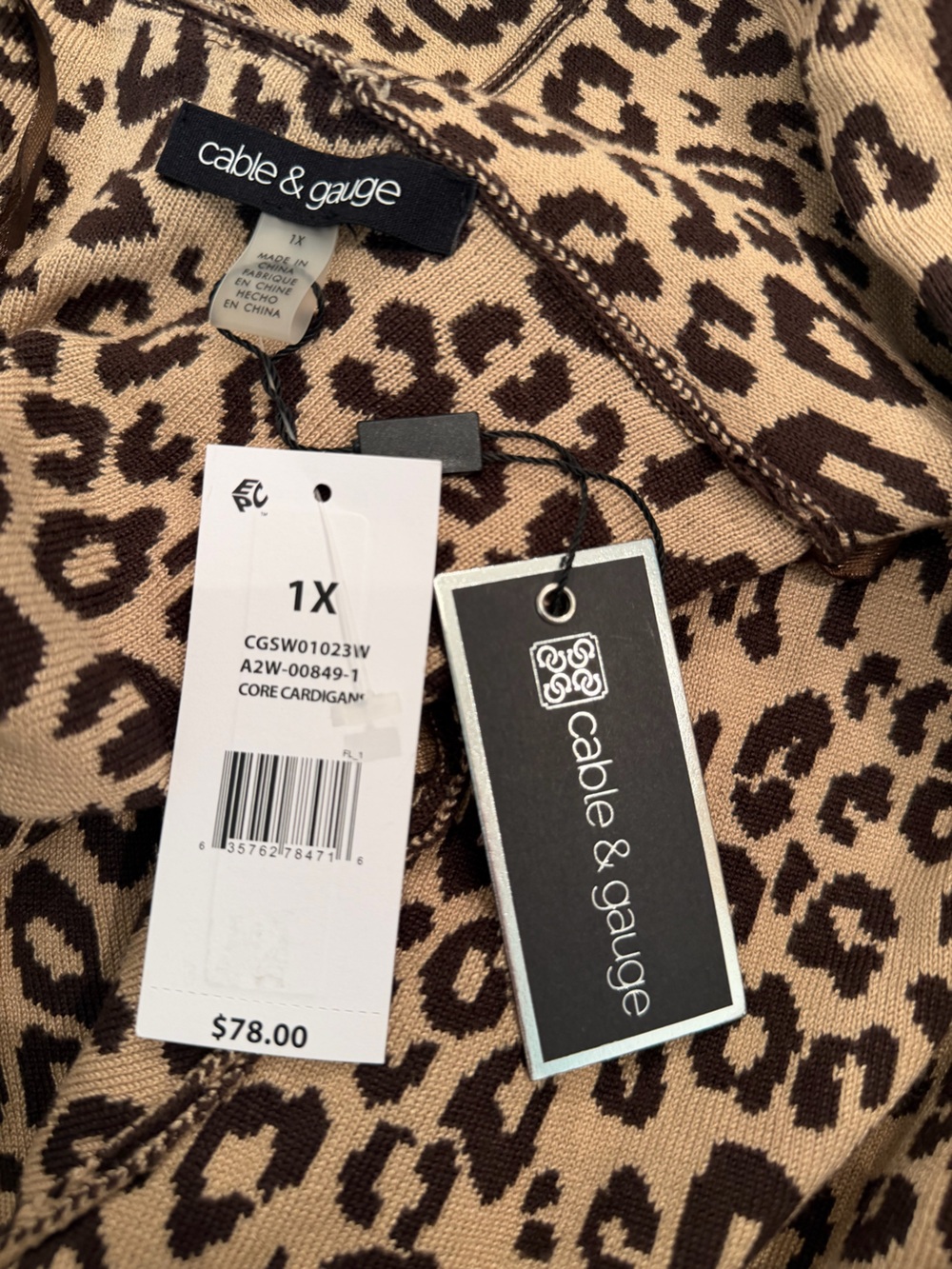 Cable & Gauge Leopard Print Open-Front Cardigan - Brown & Cream - Picture 5 of 9